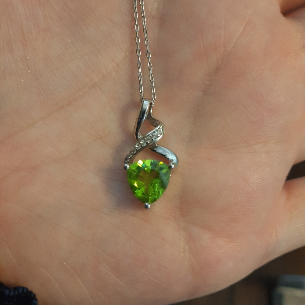 Rhodium plated sterling silver Peridot necklace